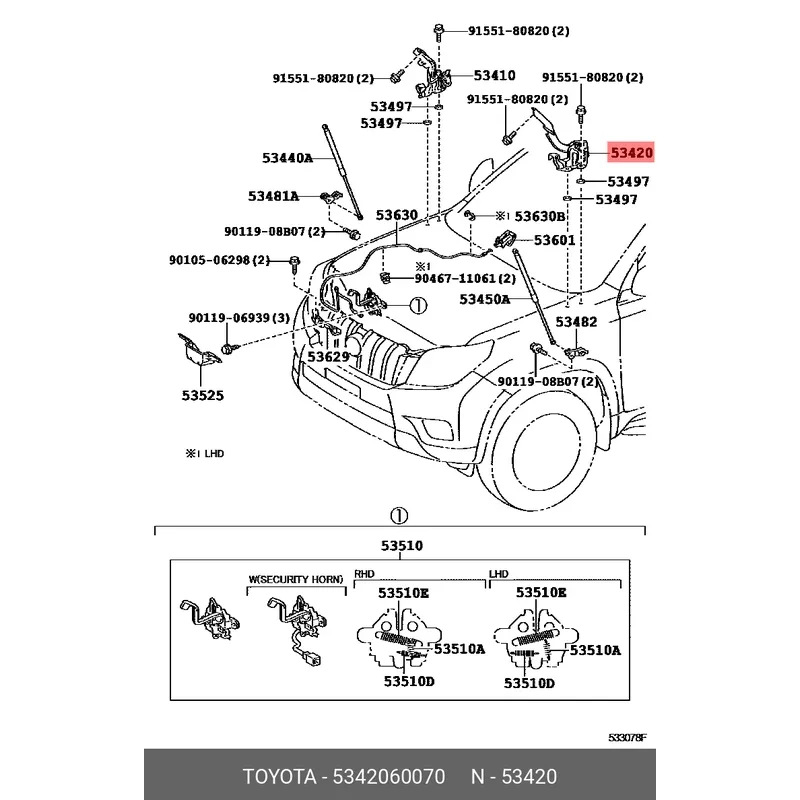 Петля капота TOYOTA LAND CRUISER PRADO 150/LEXUS GX460 09- LH