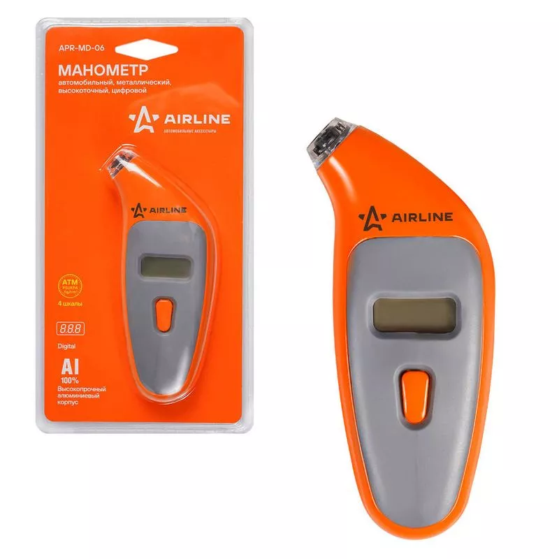 Манометр AIRLINE APR-MD-06 цифровой металлический с подсветкой ЖК дисплей 7 АТМ
